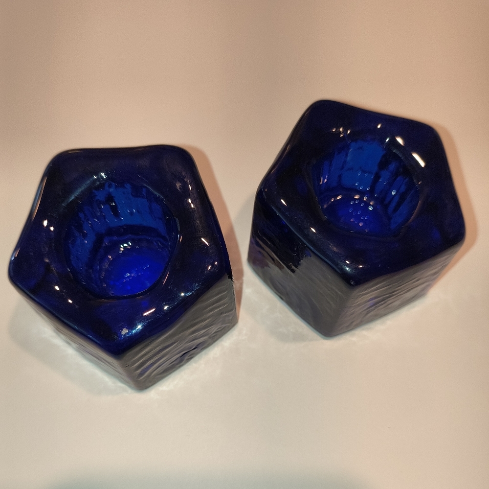 Vintage Nuline NJ Wheaton Cobalt Blue Candle Holders MCM (Set of 2)